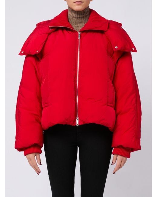 Sportmax Red Glizia Zip-Up Down Jacket