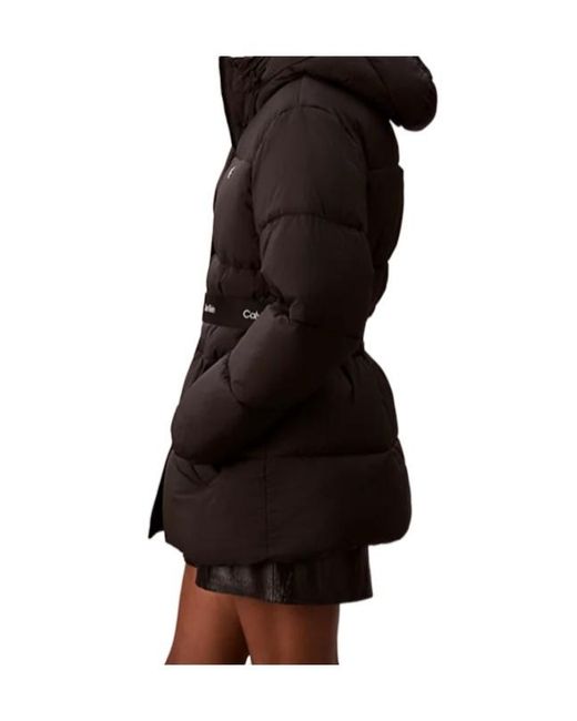Calvin Klein Black Logo Belt Hooded Puffer Jacket