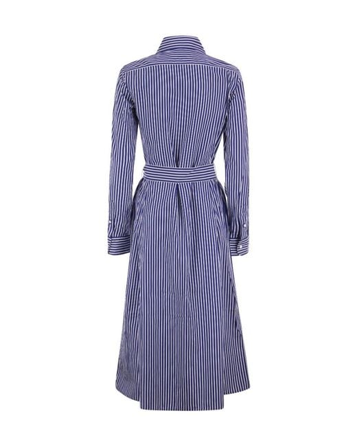 Polo Ralph Lauren Purple Striped Belted Buttoned Shirt Dress