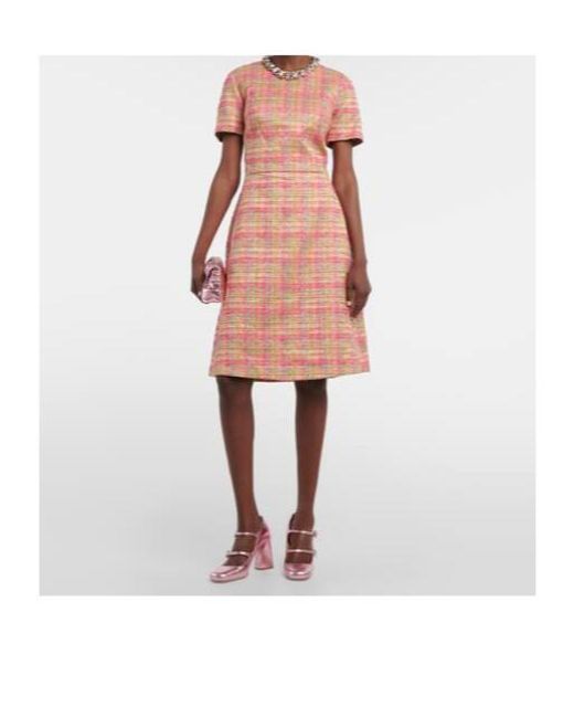 Carolina Herrera Pink Plaid Midi Dress