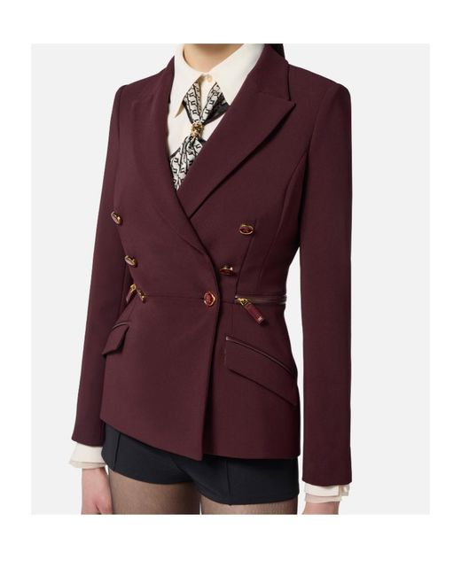 Elisabetta Franchi Purple Double Breasted Tailored Blazer