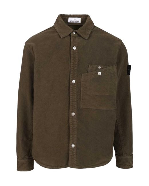 Stone Island Green Logo Patch Long Sleeved Overshirt for men