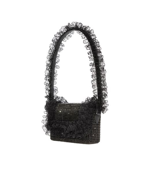 Self-Portrait Black Lace Detailed Embellished Shoulder Bag