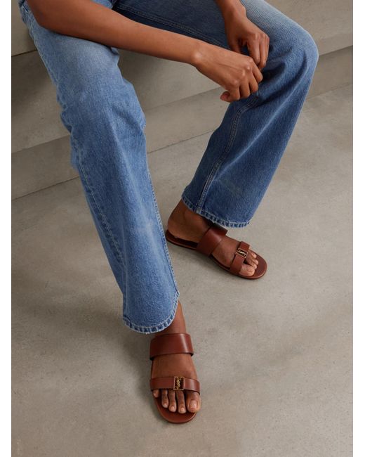 Saint Laurent Brown Babylone Logo Strap Flat Sandals
