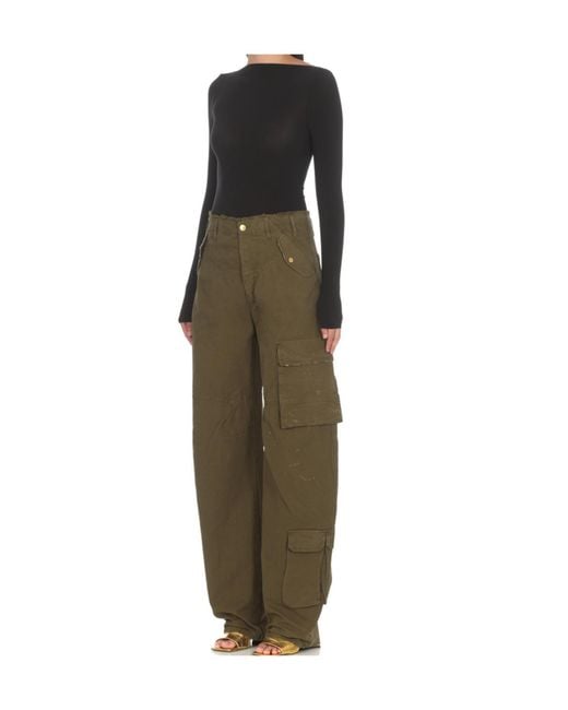 DARKPARK Green Distressed Wide Leg Cargo Jeans
