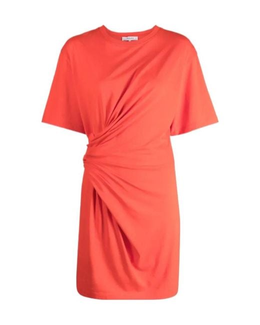 FRAME Red Short-Sleeve Ruched-Detail Minidress