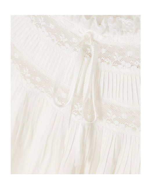 Doen White Lace-Trimmed Pintucked Organic Cotton-Voile Mini Dress
