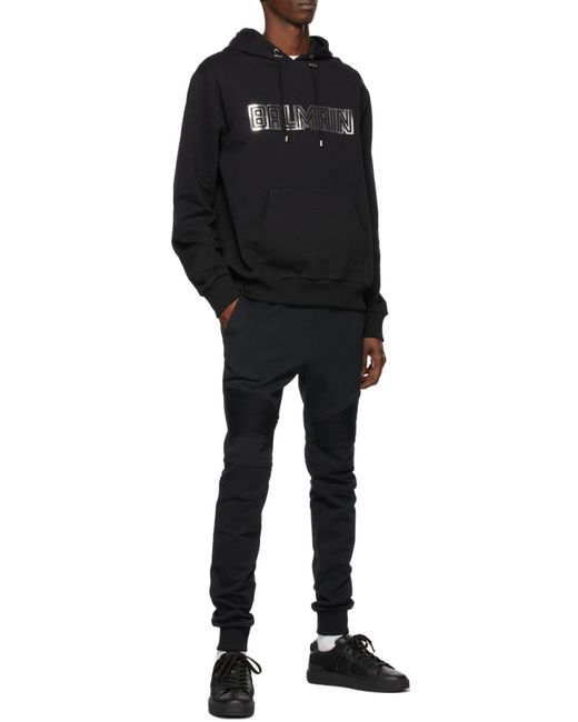 Balmain Black Cotton Sweatshirt With Embossed Paris Logo Print for men
