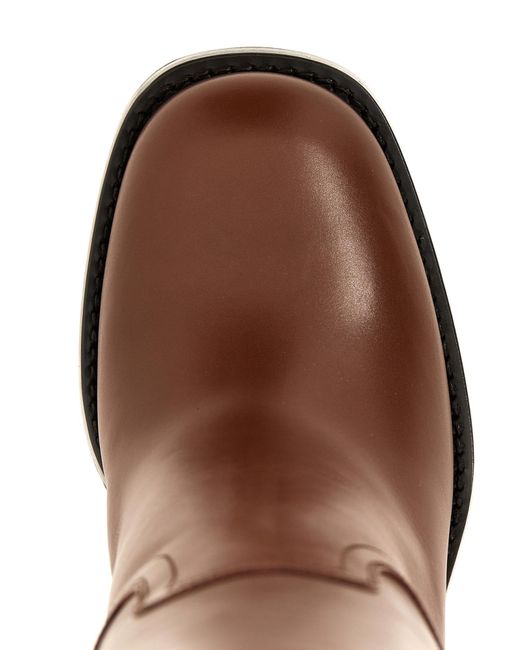 Prada Knee-High Square Toe Boots in Brown | Lyst