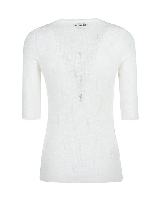 Pinko White Distressed Ripped-Detailed Top