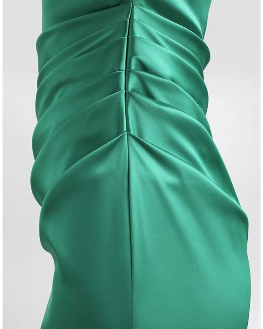 Dolce & Gabbana Green One-Shoulder Draped Midi Dress