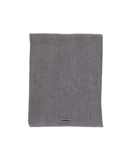 Pinko Gray Logo Patch Knitted Scarf