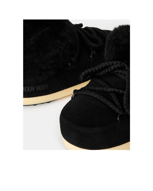 Moon Boot Black Natural Suede Snow Boots