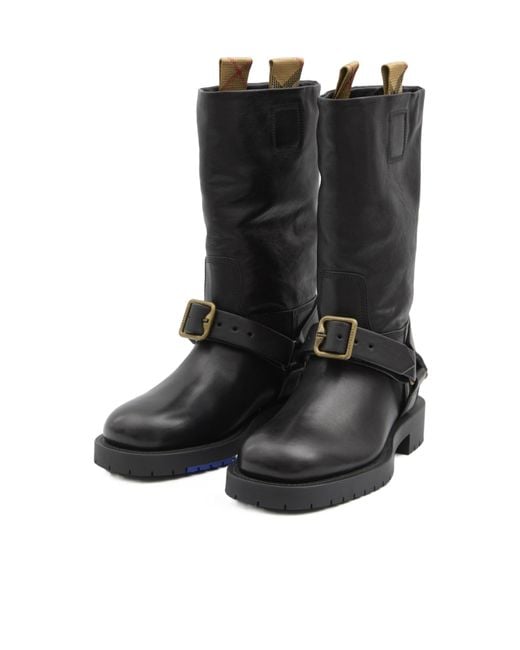 Burberry Black Saddle Buckle Detailed Boots