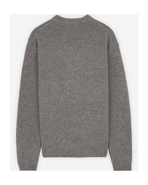 Maison Kitsuné Gray Maison Kitsuné Dressed Fox-Intarsia Crewneck Jumper for men