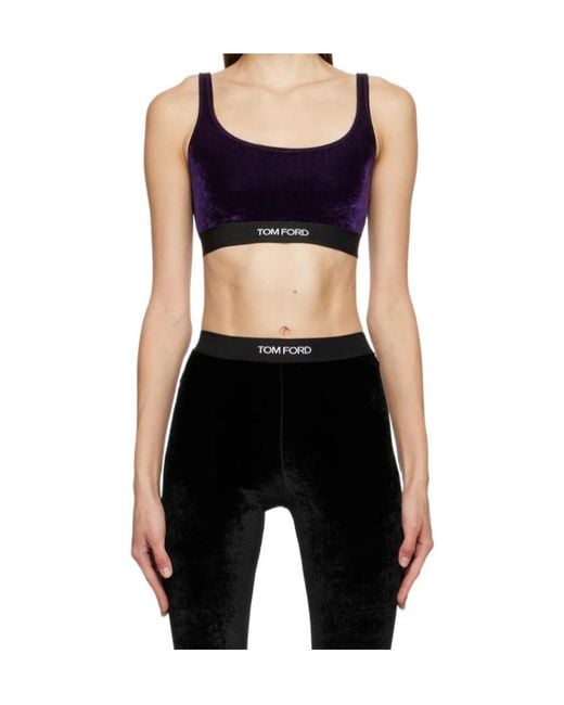 Tom Ford Black Logo Low Round Neck Bra