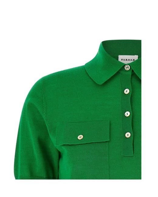 P.A.R.O.S.H. Green Short-Sleeved Knitted Polo Shirt