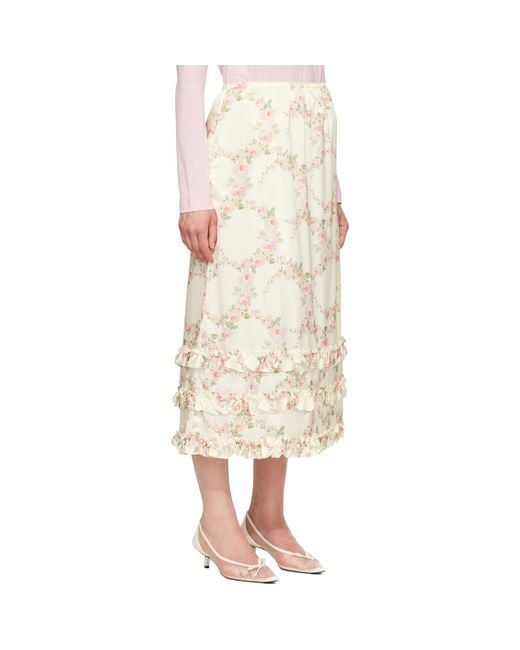 Simone Rocha Natural Ruffled Hem Midi Skirt