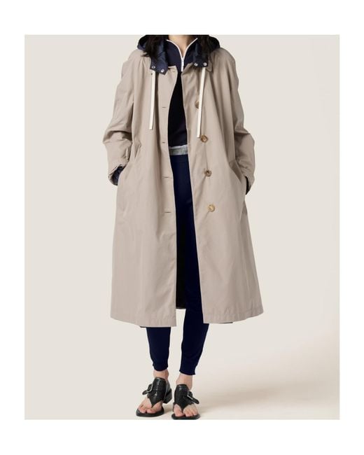 Miu Miu Brown Reversible Single-Breasted Panama Cotton And Technical Pongé Coat