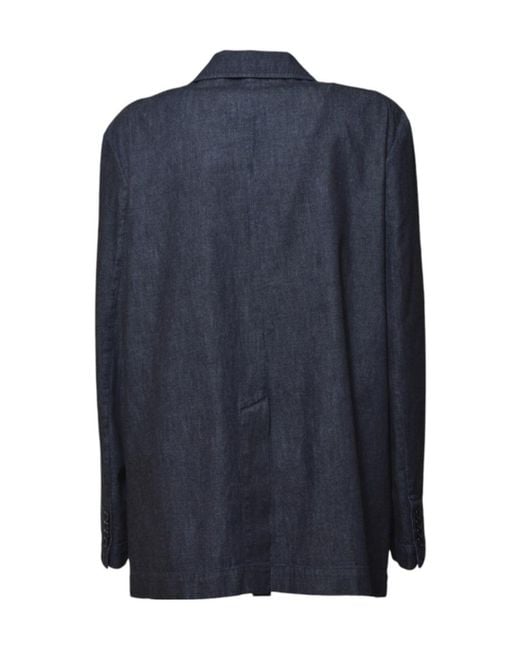 Aspesi Blue Double-Breasted Long Sleeved Denim Blazer