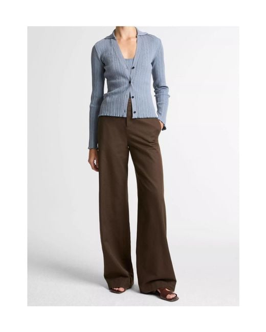 Vince Blue Variegated-Rib Cotton-Blend Polo Top
