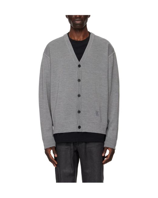 Wooyoungmi Gray Y-Neck Knitted Cardigan for men
