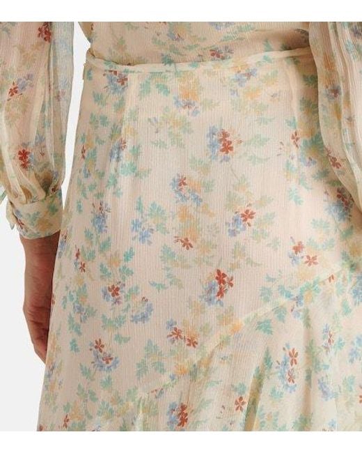 Ulla Johnson White Meadow Floral Silk Chiffon Midi Skirt