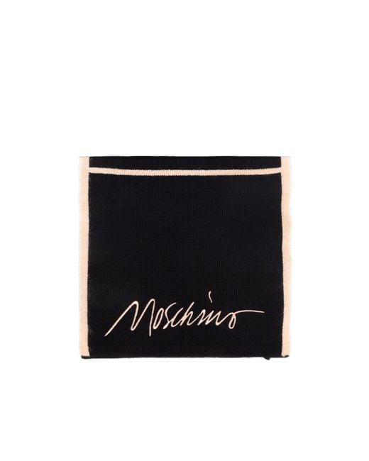 Moschino Black Logo Embroidery Striped Scarf for men