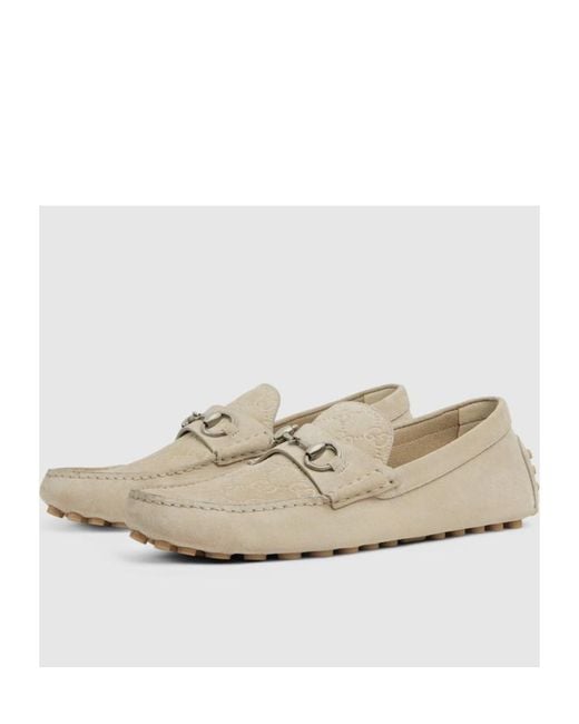 Gucci White Horsebit Monogrammed Loafers for men