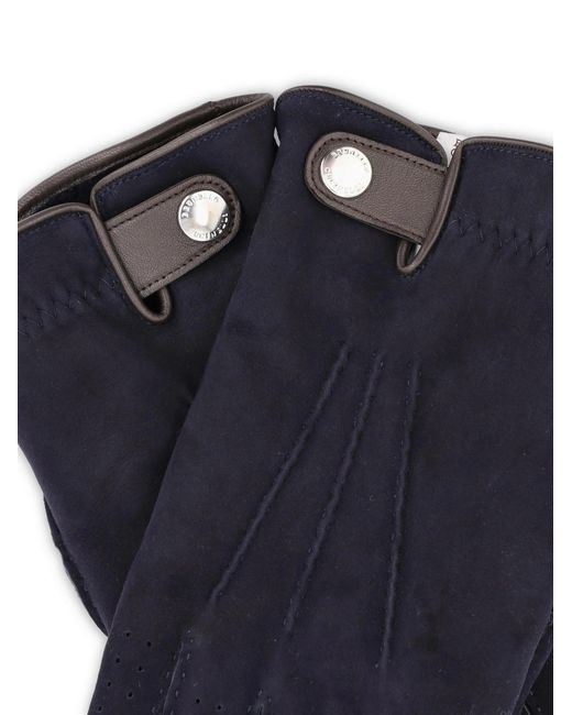Brunello Cucinelli Blue Perforated Leather Gloves for men