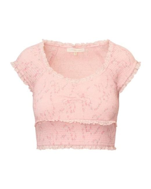 LoveShackFancy Pink Cambron Ruffled Crop Top