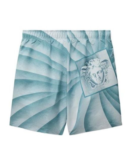 Versace Blue Graphic-Print Swim Shorts for men