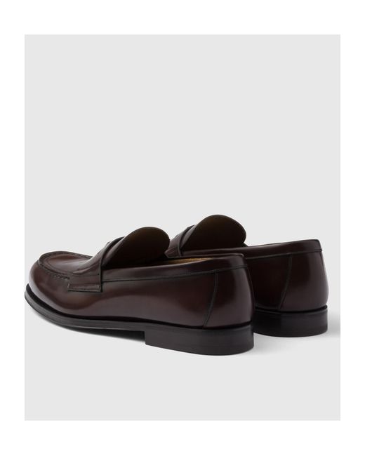 Prada Brown Logo-Triangle Slip-On Penny Loafers for men