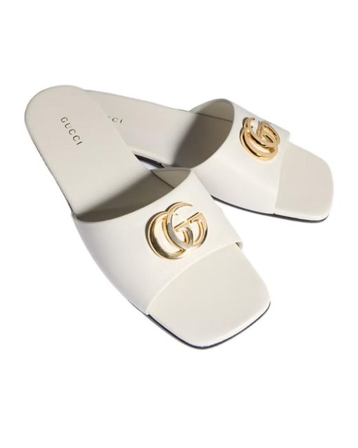 Gucci White Logo Slide Sandals