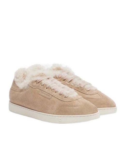 Ferragamo Natural Shearling-Lined Suede Sneakers