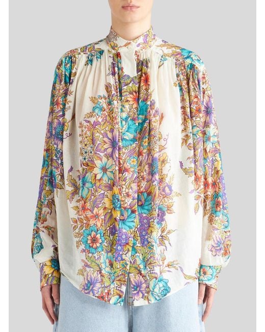 Etro White Floral Printed Long-Sleeved Blouse