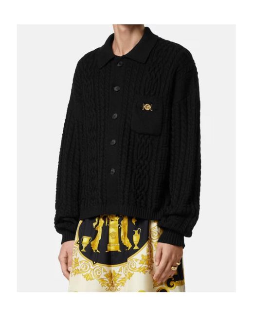Versace Black Mixed-Stitch Knitted Cardigan for men