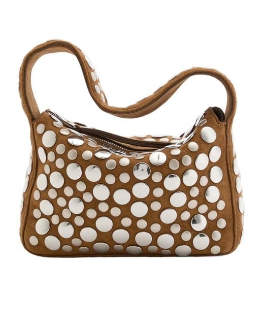 Khaite Brown Elena Small Stud-Embellished Suede Top Handle Bag