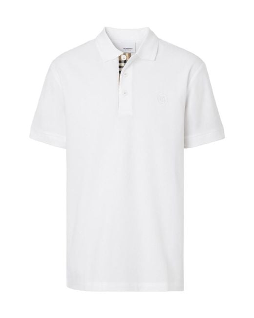 Burberry White Logo Embroidered Short-Sleeved Polo Shirt for men