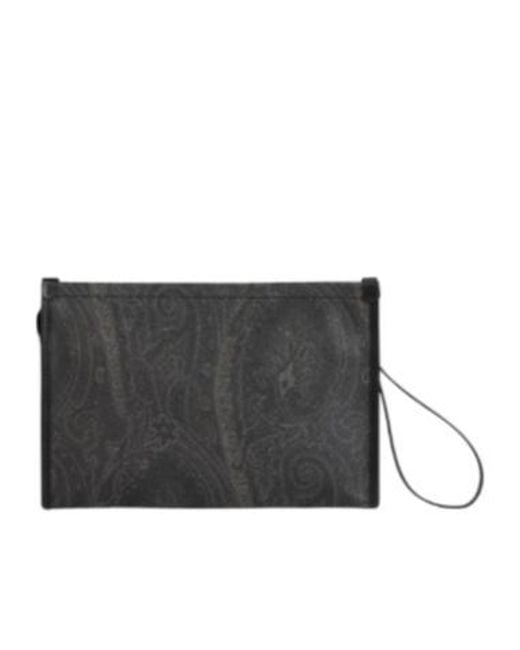 Etro Black Paisley Logo Wristlet Bag for men