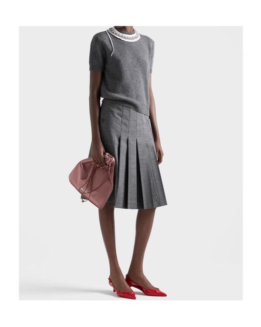 Prada Gray Wool Rush Pleated Midi Skirt