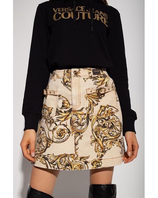 Versace Jeans Natural Ballog Printed Denim Skirt