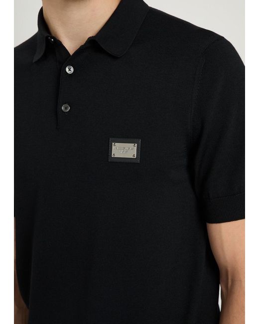 Dolce & Gabbana Black Wool Short-Sleeved Polo Shirt for men
