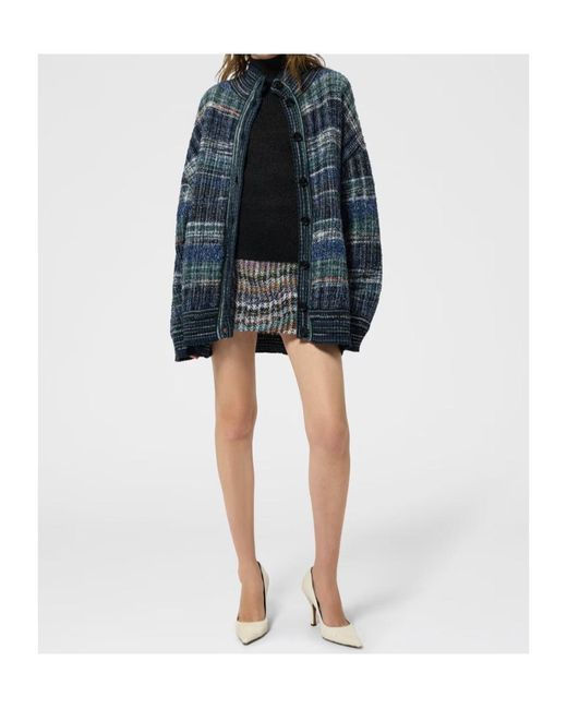 Missoni Blue Oversized Wool-Blend Check Cardigan