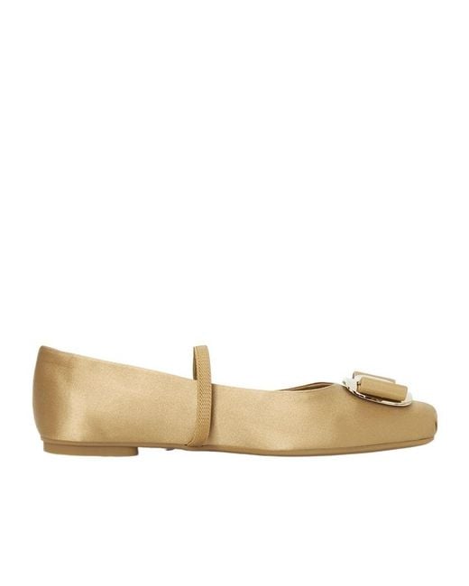 Ferragamo Natural Zina T Light Came Flat Shoes