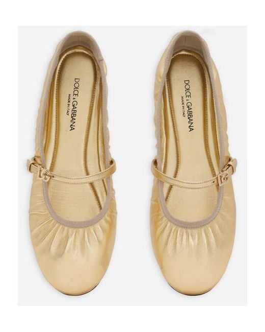 Dolce & Gabbana Natural Dg Logo Plaque Ballet Flats