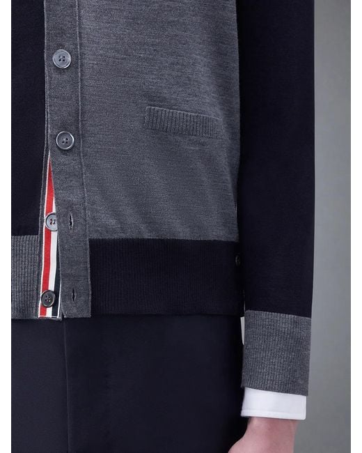 Thom Browne Blue Panelled Button-Up Cardigan for men