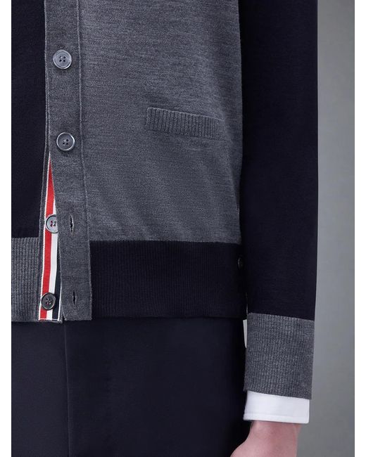 Thom Browne Blue Panelled Button-Up Cardigan for men