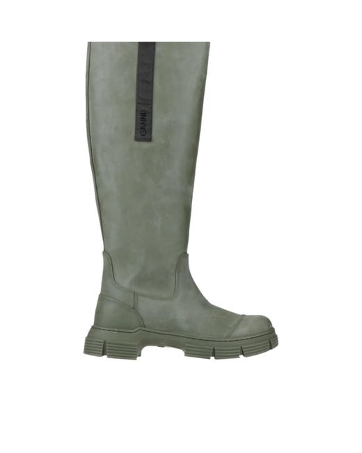 Ganni Green Solid-Colored Thick-Soled Boots