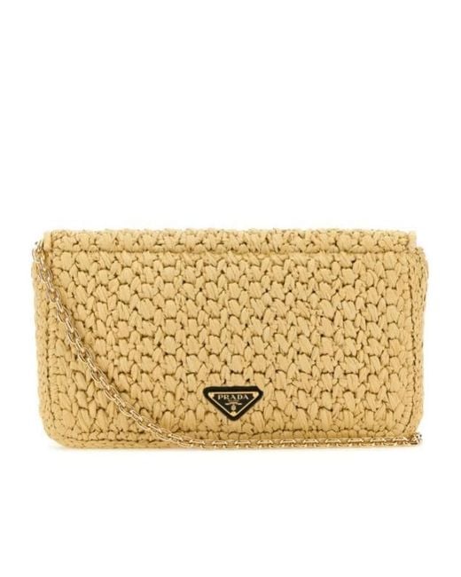 Prada Metallic Logo-Embroidered Chain-Linked Crochet Shoulder Bag
